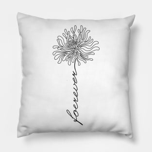 Lotus Forever Black Flower with letter line art Pillow