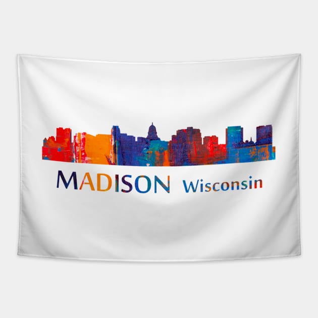 Madison Wisconsin Skyline Art Tapestry by zsonn