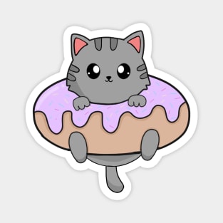 Kawaii Gray Cat inside Donut Magnet