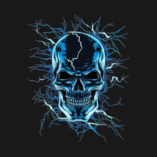 Abstract Blue Lightning Skull Design T-Shirt