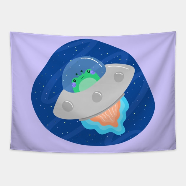 Kawaii Alien Frog Tapestry by Sofia Sava