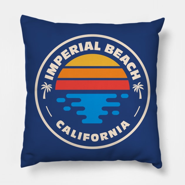 Retro Imperial Beach California Vintage Beach Surf Emblem Pillow by Now Boarding