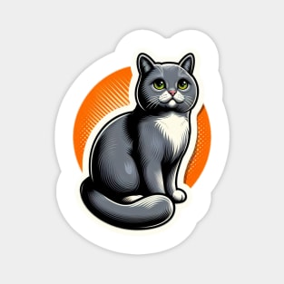 gray cat with orange background Magnet