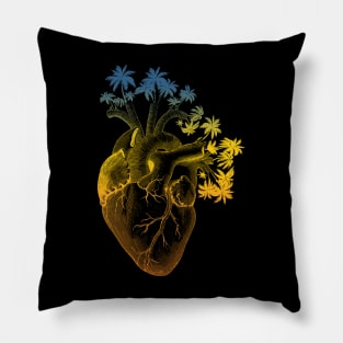 Colored Anatomically Correct Human Heart - Palm Trees Pillow