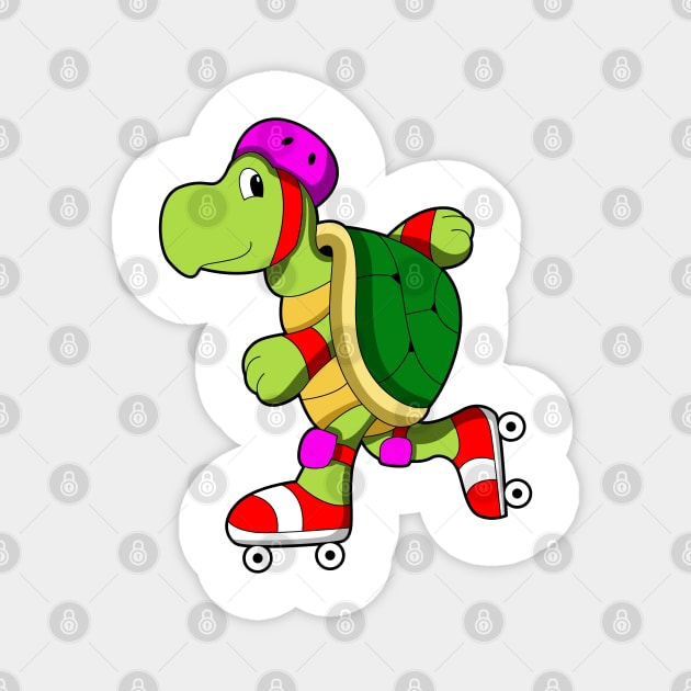 Turtle at Inline skating with Inline skates Magnet by Markus Schnabel