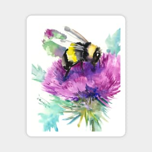 Bumblebee and Thistle Flower, herbal art, bee, honey herbs vegan art Magnet