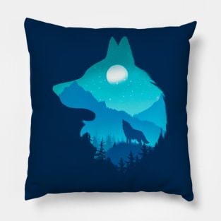 Lonely Night - Wolf (Digital Drawing) Pillow