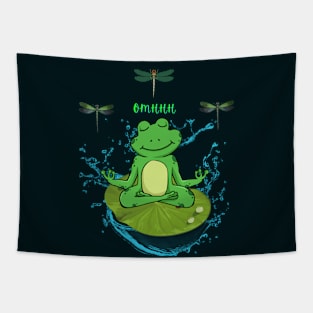 Frog Meditating Zen Lotus illustration Tapestry