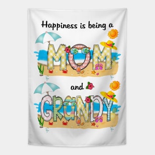 Happiness Is Being A Mom And Grandy Summer Beach Happy Mother's Tapestry