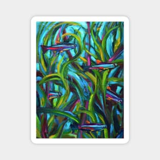 Neon Tetra Fish Art by Robert Phelps Magnet