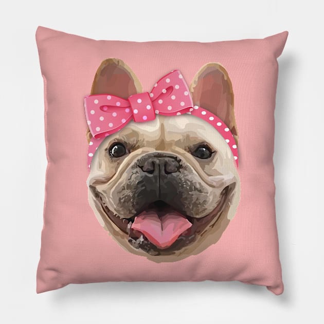 Cute Bulldog with Headband Pillow by thedailysoe