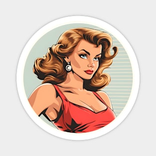 Pin up girl red lips blonde retro comic Magnet