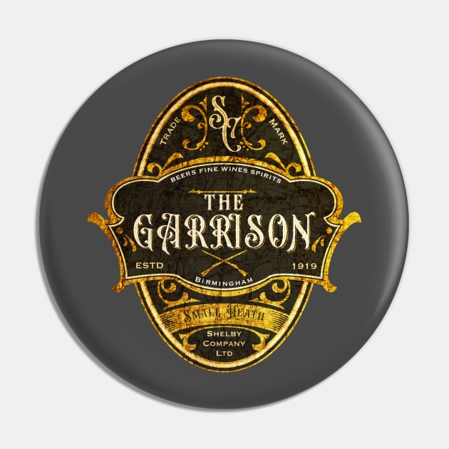 The Garrison Pub Emblem Design Black and Gold Pin by ScienceNStuffStudio