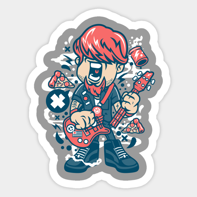 Funny Rocker Cartoon Guitar Aufkleber Teepublic De