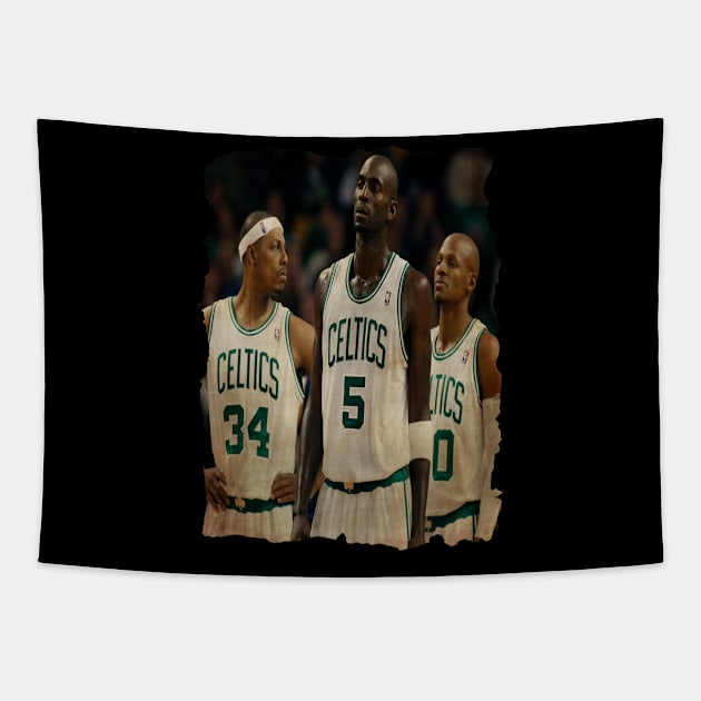 Kevin Garnett, Paul Pierce, And Ray Allen Vintage Tapestry by CAH BLUSUKAN