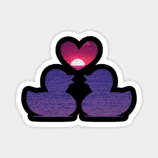 Cute Ducks with Red Heart Sunset Magnet