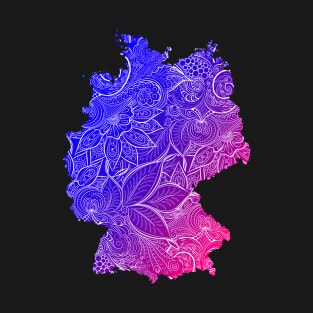 Colorful mandala art map of Germany with text in blue and violet T-Shirt