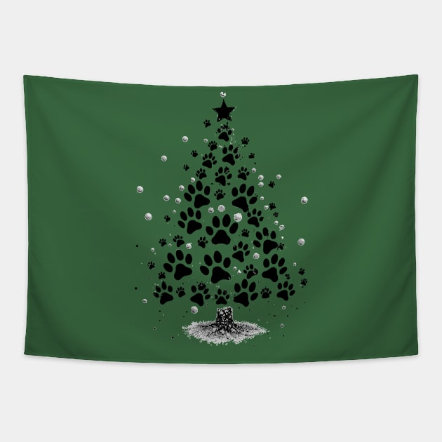 Dog Lover Paw Print Christmas Tree Tapestry by taiche