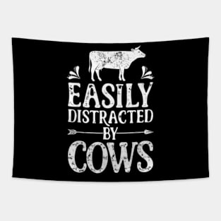 Easily Distracted By Cows Funny Cow Farmers Gift Tapestry