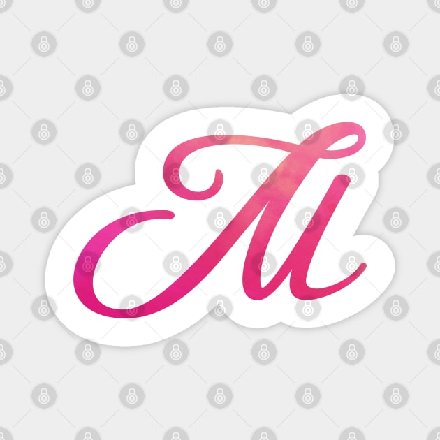 Letter M Monogram, Pink Color Personalized Design Magnet by Star58