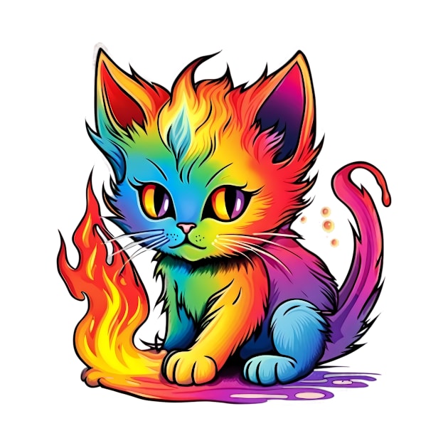 Kitten Spectrum - Rainbow Tail Blaze Tee by trubble