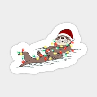 otter christmas lights santa hat Magnet