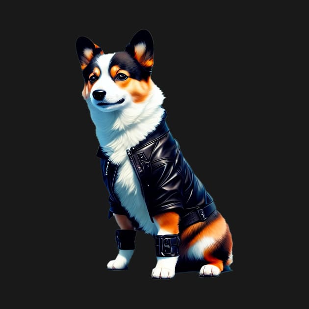 Cool Corgi in Black Leather Jacket by fur-niche