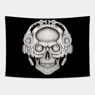 Skull headphones cyberpunk futuristic. Tapestry