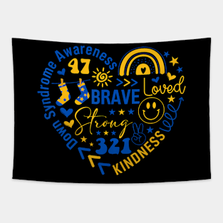 World Down Syndrome Day Awarenes 3.21 Blue And Yellow Heart Tapestry