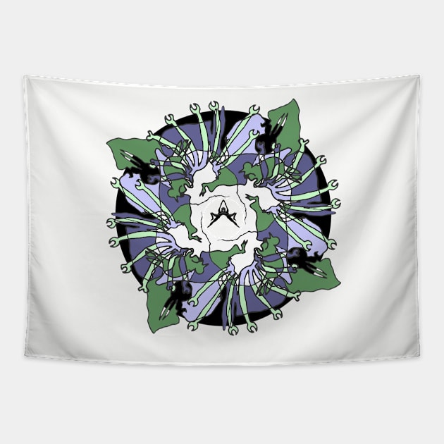 Peacock No-Liner Green Purple Tapestry by Motiondust