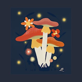 Colorful Mushrooms & Abstract Flowers - Nightfall T-Shirt