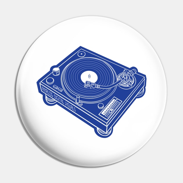 Turntable (White Lines + Dark Cornflower Blue Drop Shadow) Analog / Music Pin by Analog Digital Visuals