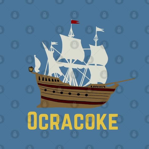 Ocracoke Island Pirate Ship Flag by Trent Tides