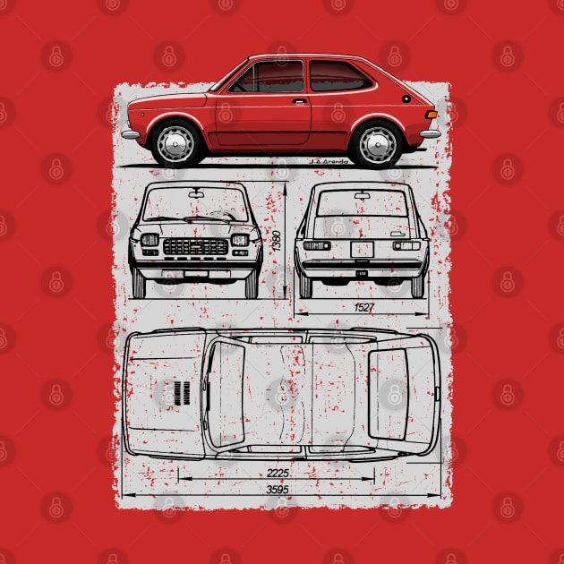 The beautiful, convenient and advanced to his time italian car with blueprint drawing by jaagdesign