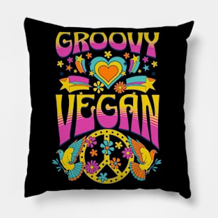 70s Retro Groovy Vegan Matching Family Birthday Party Pillow