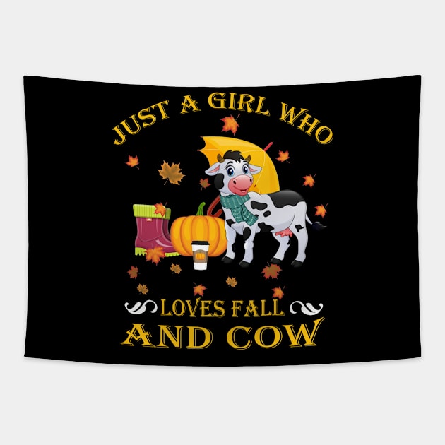 Just A Girl Who Loves Fall & Cow Funny Thanksgiving Gift Tapestry by LiFilimon