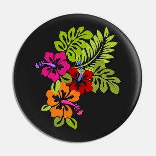 Tropical Hibiscus Flowers Bouquet Pin