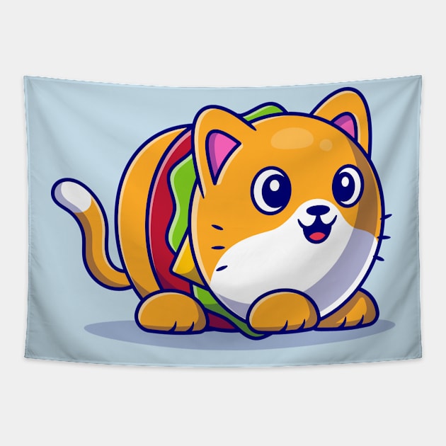 Cute Burger Cat Cartoon Tapestry by Catalyst Labs