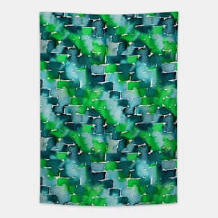 Watercolor squares green blue Tapestry