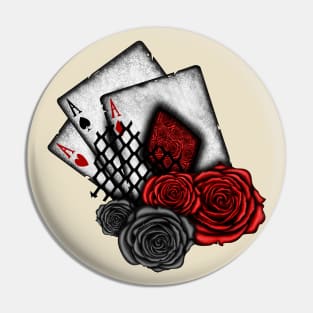 Playing Cards with Red Roses Pin