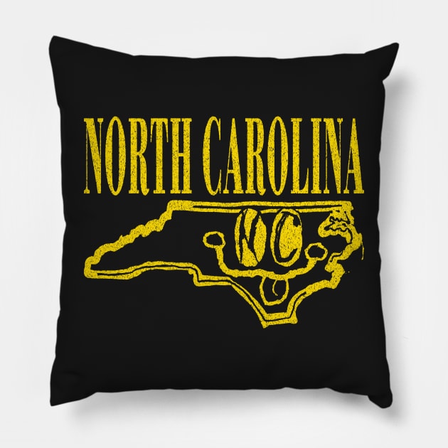 North Carolina Grunge Smiling Face Black Background Pillow by pelagio