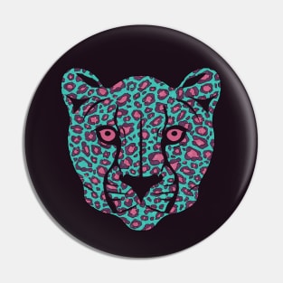 Blue and pink cheetah face Pin