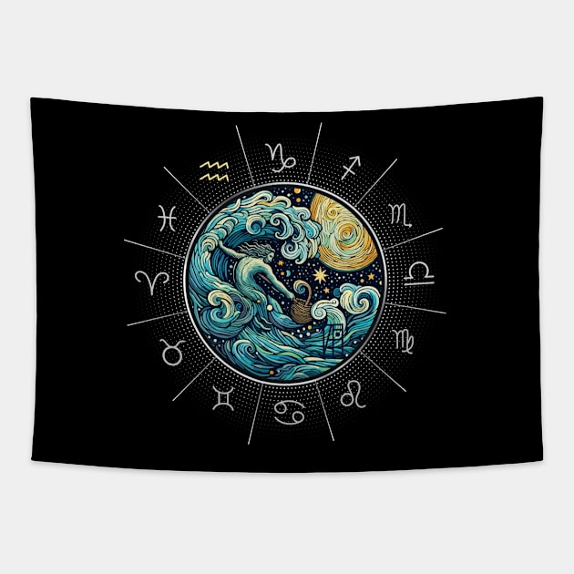 ZODIAC Aquarius - Astrological AQUARIUS - AQUARIUS - ZODIAC sign - Van Gogh style - 8 Tapestry by ArtProjectShop