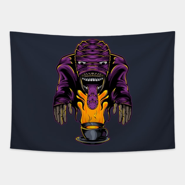 Mummy monster coffee Tapestry by Mako Design 