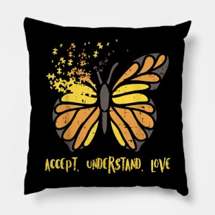 Accept Understand Love Butterfly Autism Awareness Pillow