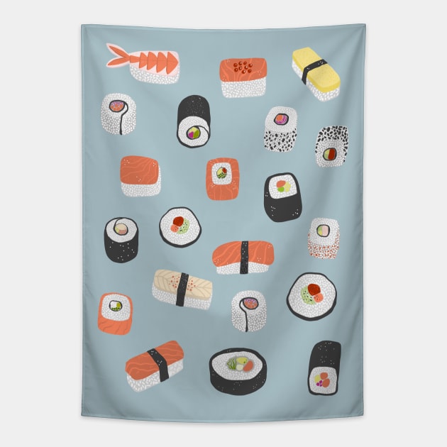 Sushi Roll Maki Nigiri Japanese Food Art Tapestry by NicSquirrell