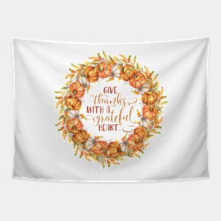 Give Thanks Pumpkin Wreath Tapestry