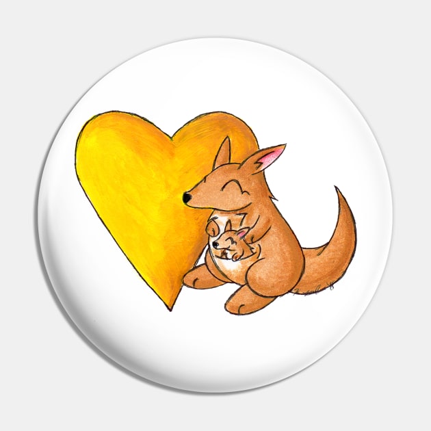 Big Yellow Kangaroo Heart Pin by KristenOKeefeArt