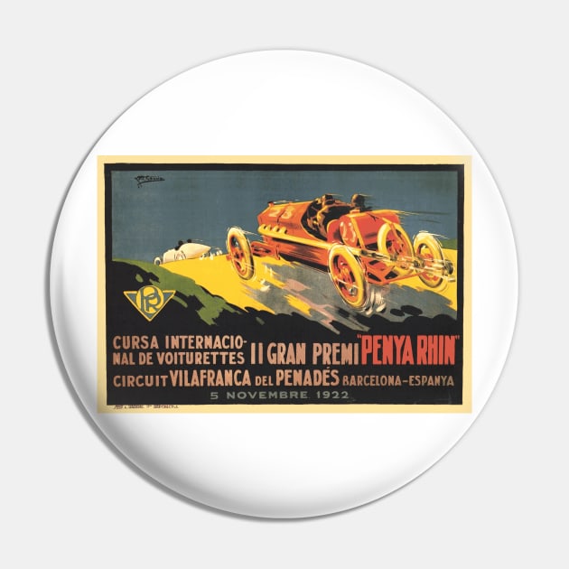 1922 Spanish Grand Prix Automobile Race, Barcelona - Vintage Poster Design Pin by Naves