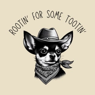 Rootin' For A Tootin' Chihuahua Cowboy Blackwork Minimalist Black Ink T-Shirt